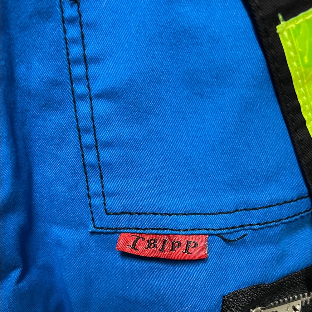 Tripp NYC Blue Cargo Pants with Neon and Black Accents - Picture 3 of 10